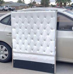Gorgeous New 55” High Tufted White Velvet Twin Headboard w/ Chrome Trim
