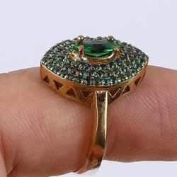 The Sultana Jewelry. Europa Edmerald Ring 925 Silver Sterling & Bronze, Size 7.5. 