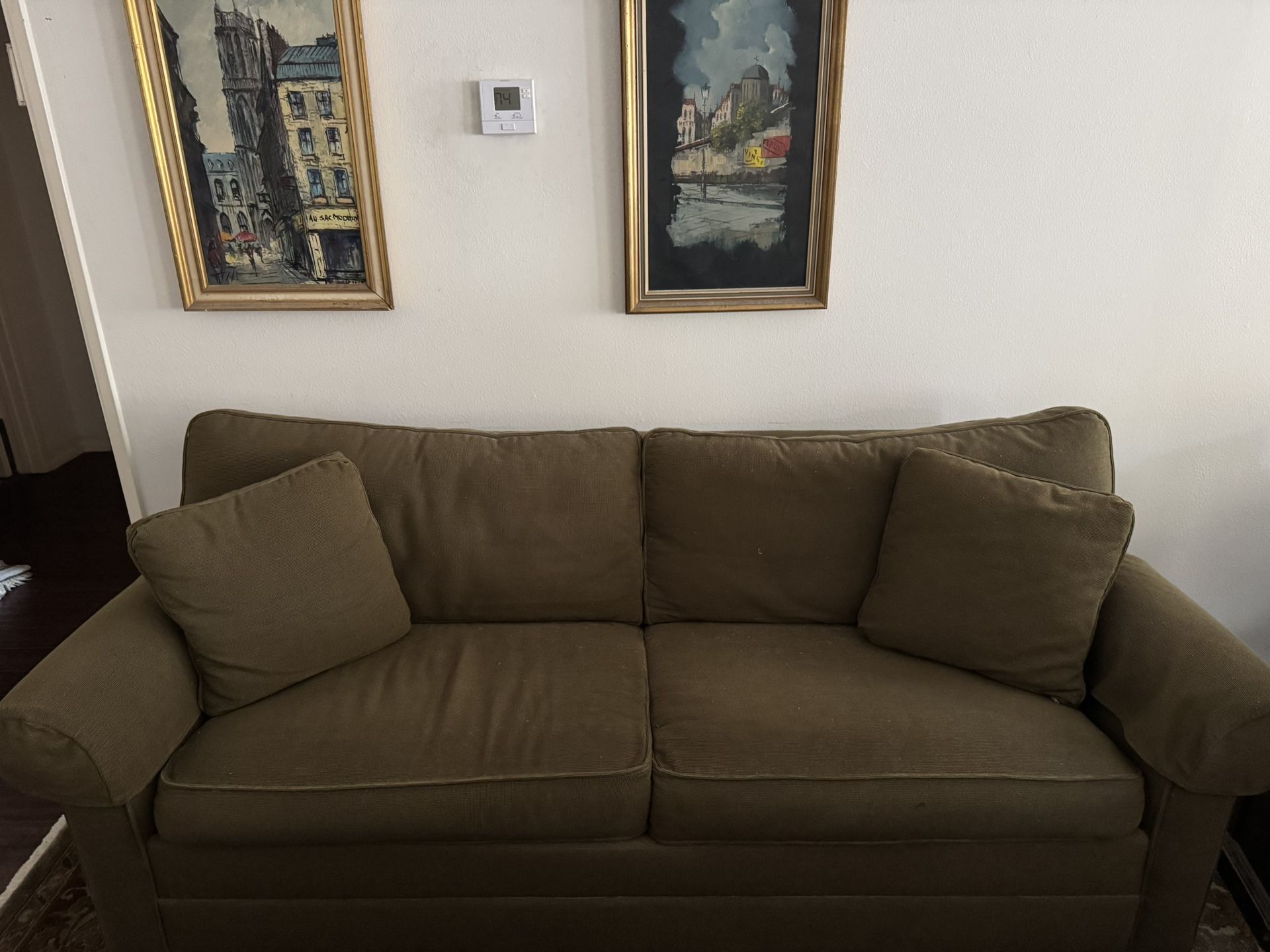 Ethan Allen - Olive Chenille - Queen Sleeper Sofa  