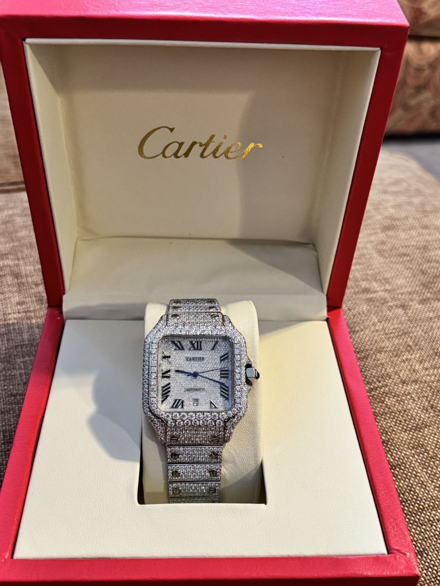 🕰️ Moissanite Cartier Santos Watch – Iced Out | Brand New 💎🫣😮💨 (PASSES DIAMOND TESTER)