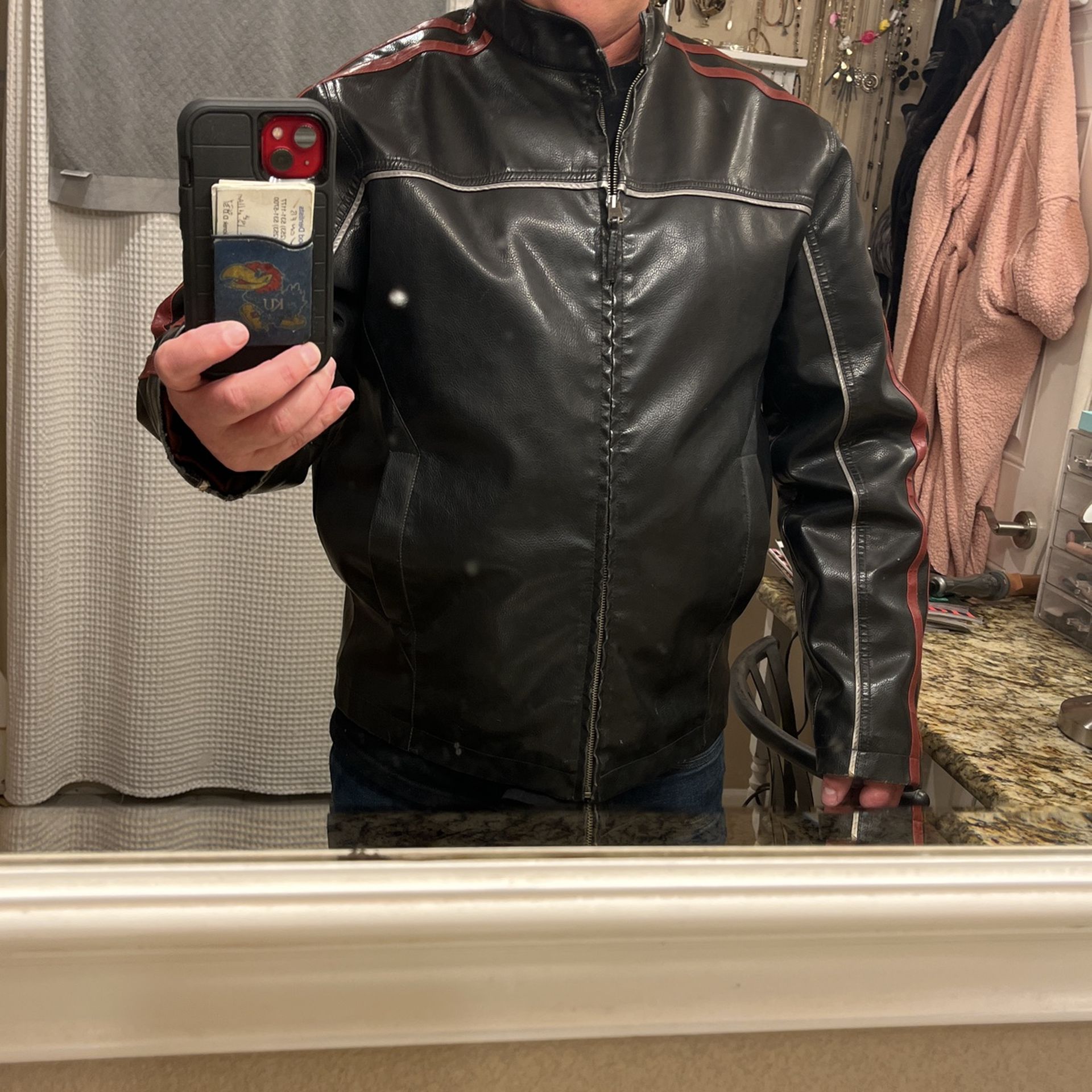 Large Arizona Faux Leather Racer Jacket