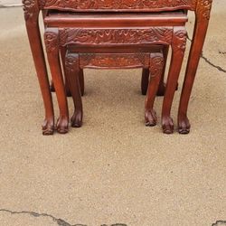 Carved Wooden Nesting End Tables