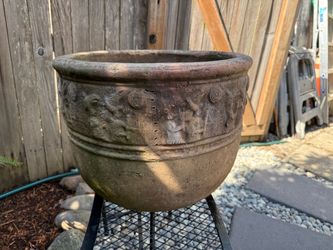Antique Mexican/Azteca Handmade Large Terracotta Planter Rasied/Relief Decoration