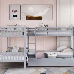 Twin Over Twin Quad Bunkbeds With Mattresses 