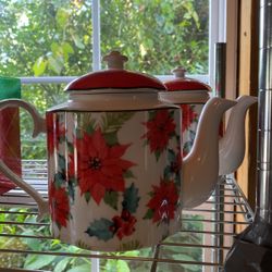 Two Poinsettia Tea Pots 