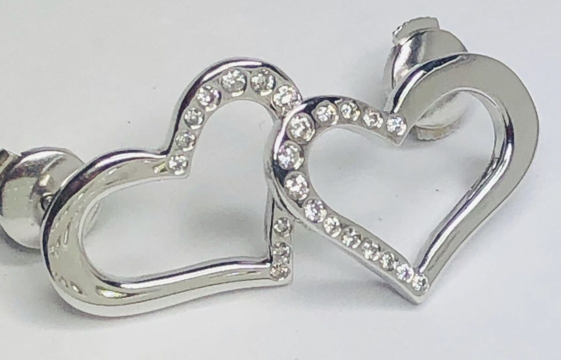 Diamond Earrings Custom Made Piaget Heart Design 14 K White Gold Gemological Institute Lab Appraised $1550 RETIRING SALE 60% Discount Now $729