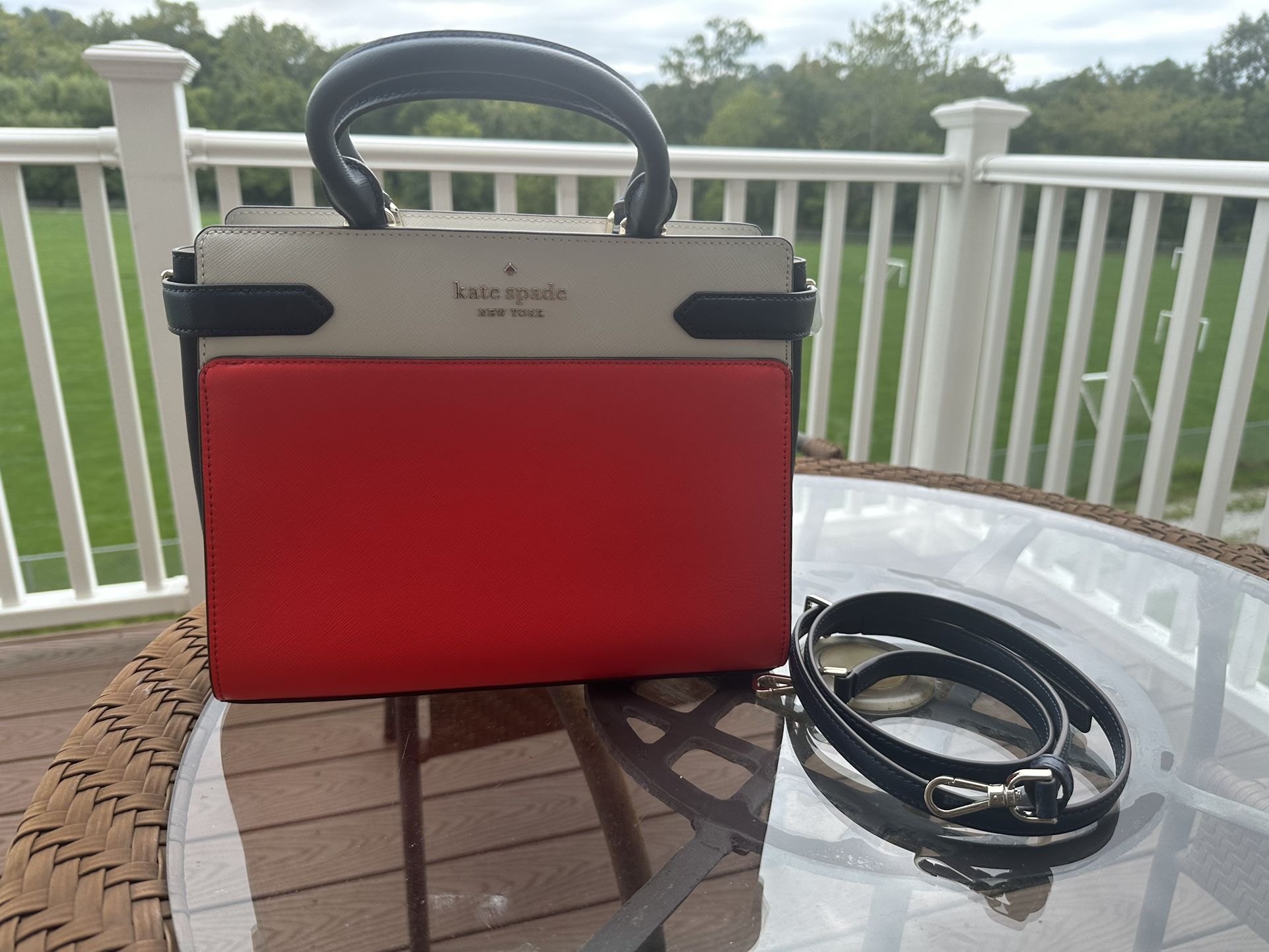 Kate Spade Staci Color block Red, Cream SATCHEL HANDBAG PURSE. Authentic. NWOT