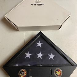 US Army Reserve Flag Display Case with Challenge Coins