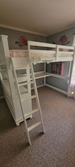 Full White Loft Bed/Desk/Dresser