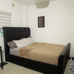 Black Faux Leather Bed Frame with Headboard and Footboard