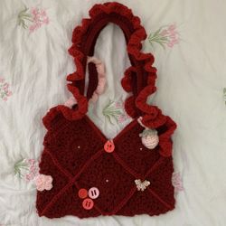 Cute Red Button Crochet Bag