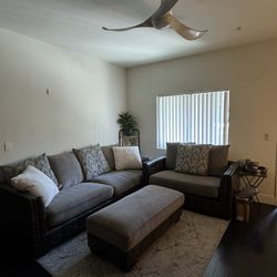 Brown Multi-Piece Sectional Sofa Set - Leather Look Trim