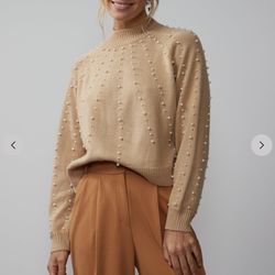 New York & Company Long Sleeve Mock Neck Pearl Sweater XXL