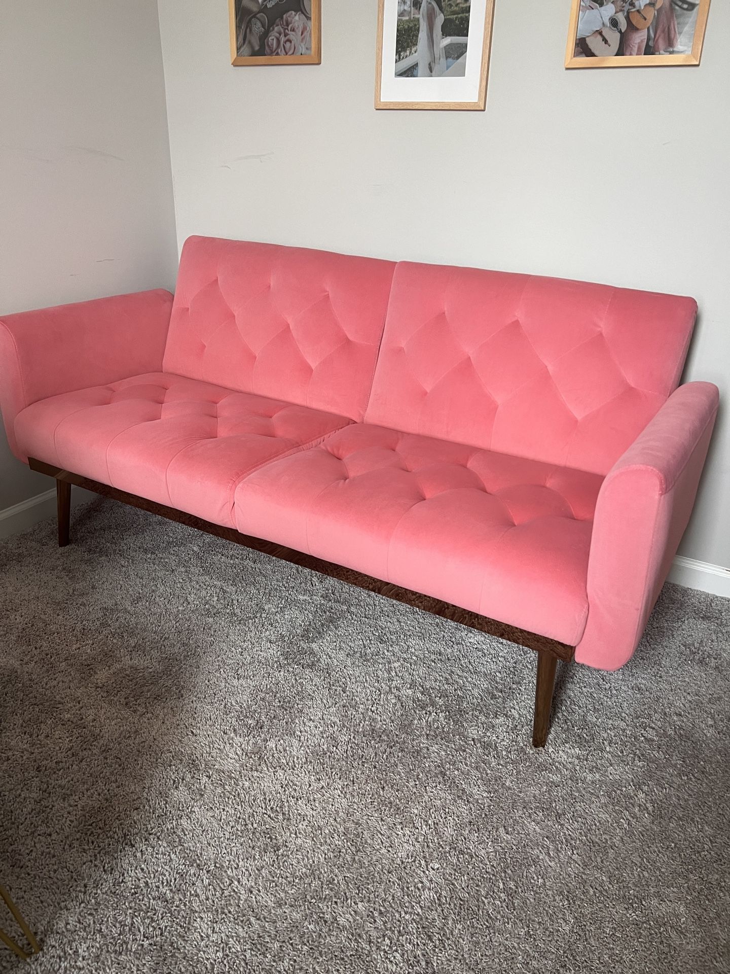 Luxury Pink Convertible Sofa / Futon With Brass Trim