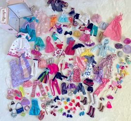Huge BARBIE Bundle of dolls clothes, shoes, balance beam, bed, camper, pets & accessories