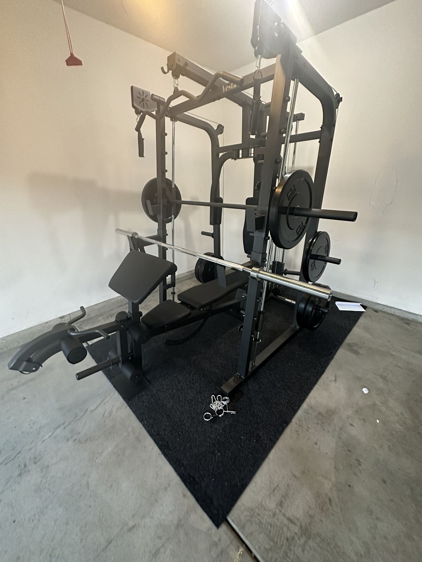 Vesta Fitness Smith Machine 2001 w/Bench Attachment 230lb Bumpers Weights 7ft Olympic Bar Fitness Gym Equipment FREE DELIVERY,New Products : American Fashion Style Bags On Sale