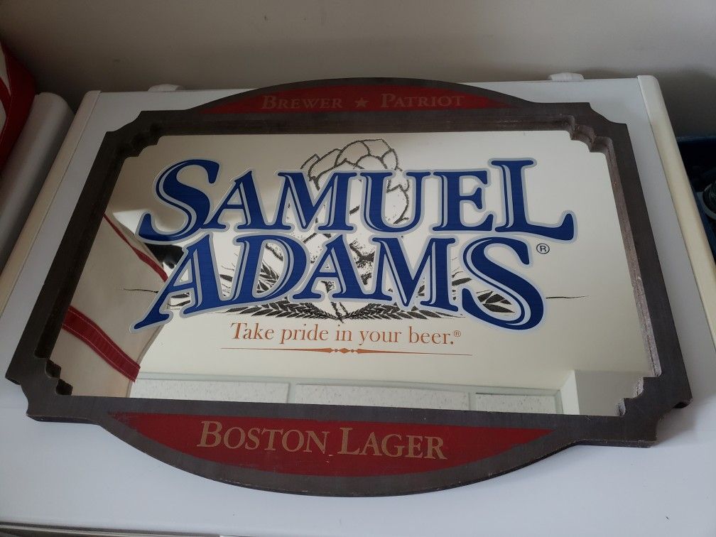 Sam Samuel Adams Boston Lager Brewer Patriot Bar Man Cave Mirror Sign