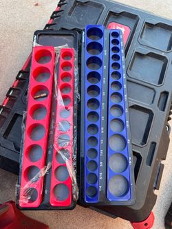 Magnetic Socket Organizer Trays - 1/2" Drive Metric & SAE Holders (3 qty)
