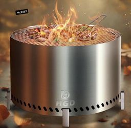 20" Smokeless Firepit with Stand & Grill Rack, Stainless Steel Wood Burning Fire Pit for Friends & Family Gatherings, Secondary Combustion Outdoor Pat