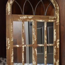 Beautiful Hardwood Wall Mirror In Panels w/ Aged Patina 