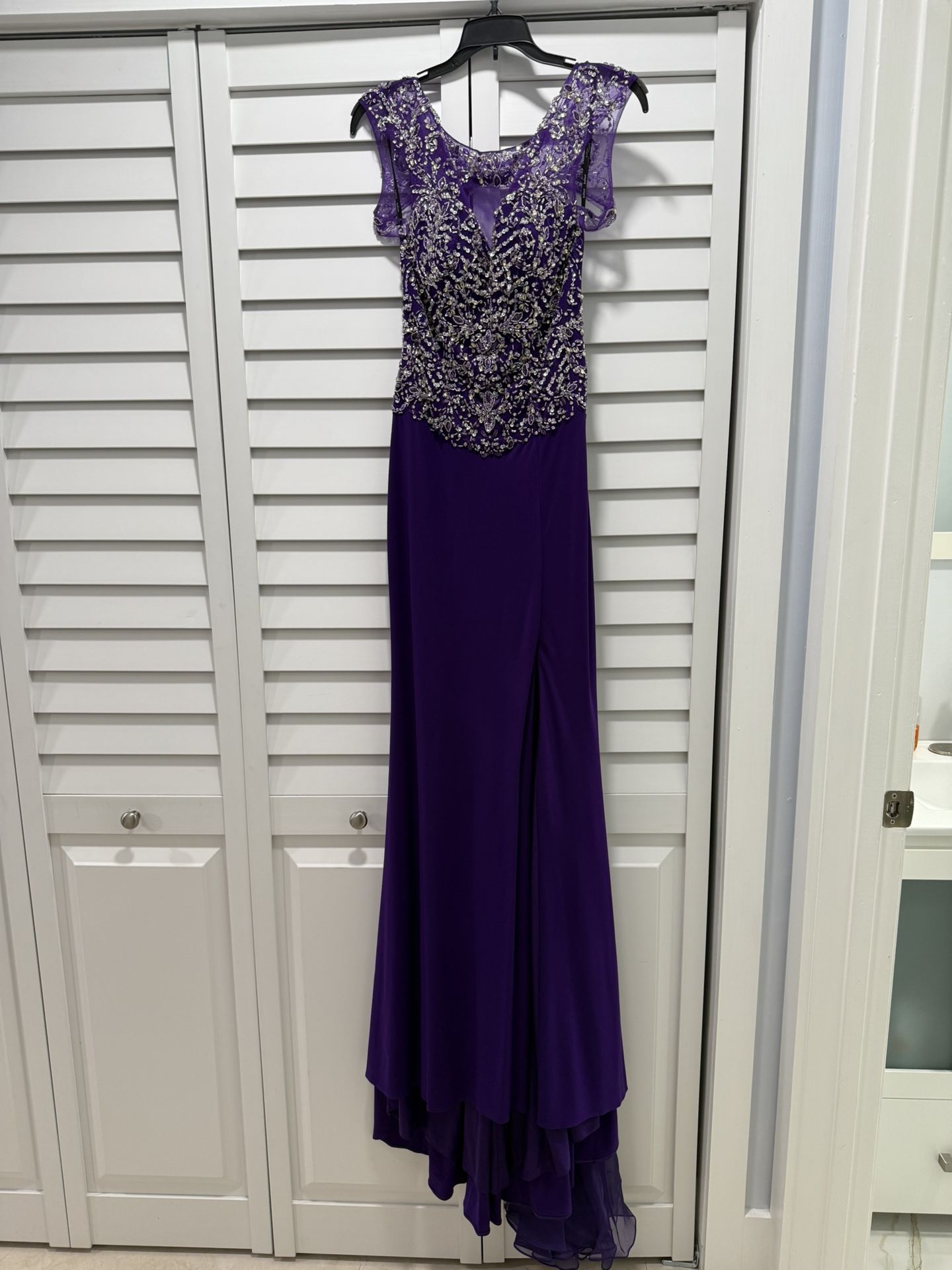 Sparkly Purple Beaded Bodice Satin Gown – Prom / Gala / Special Event - Size XS