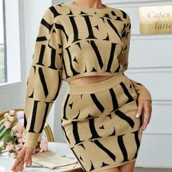 Geo pattern drop shoulder sweater with matching knit skit