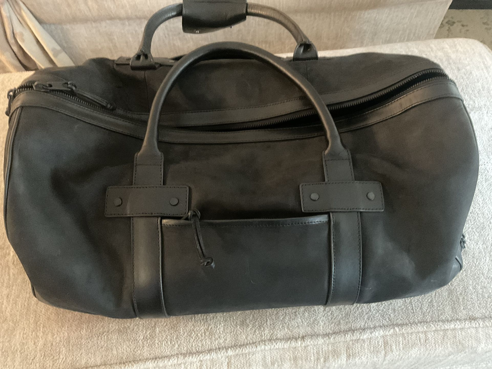 Thursday Boots Black Matte Leather Weekender Duffel Bag