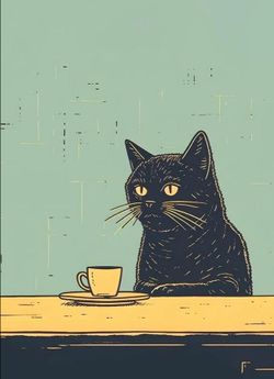 Black cat 🐈⬛️ with coffee ☕️ wall art 12×16 inches