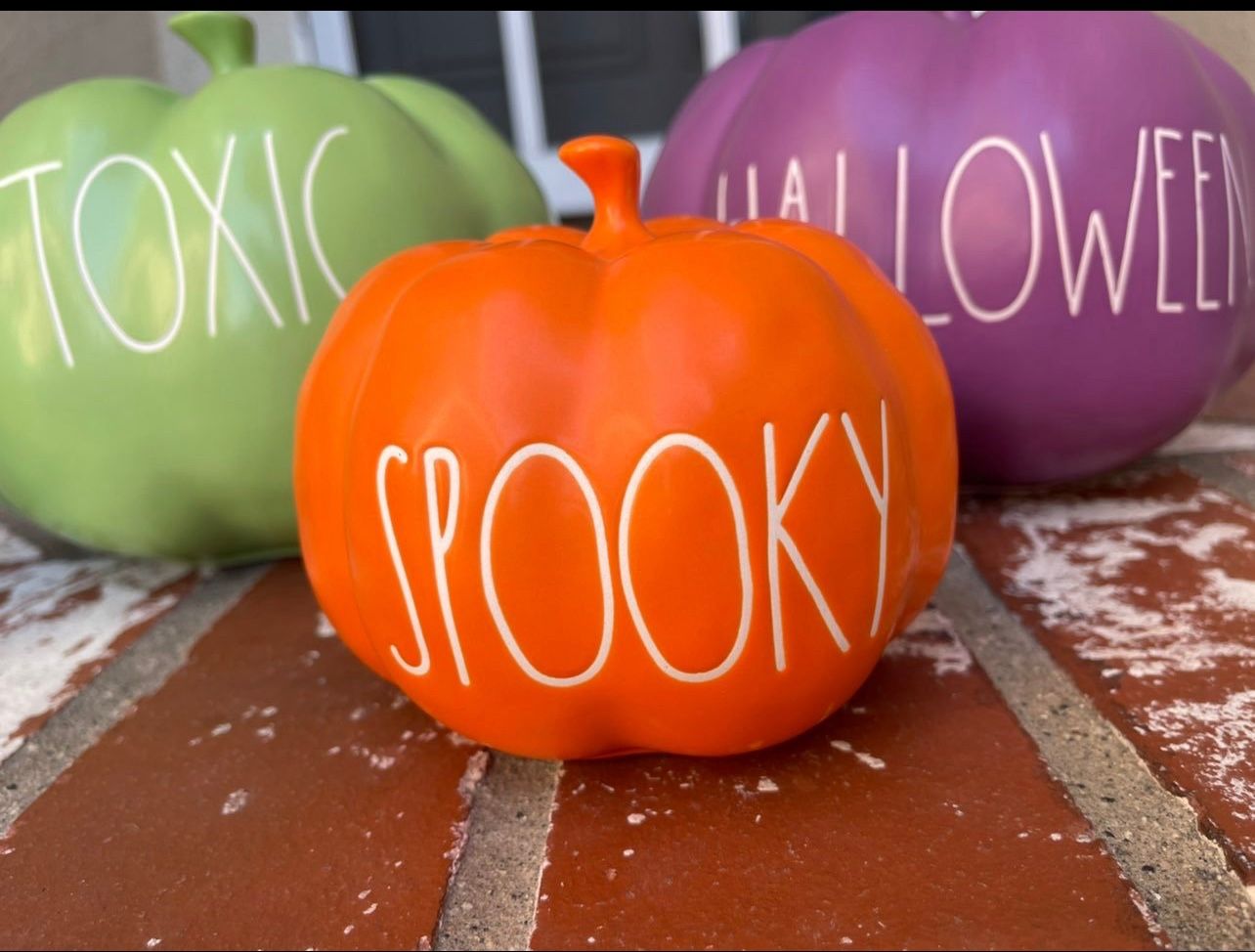 Rae Dunn SPOOKY Orange Small Pumpkin Halloween Farmhouse Table Decor