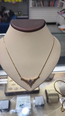 Gold Chain Necklace with Blue Stone Pendant