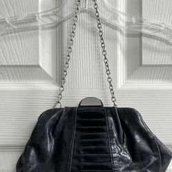 BCBG MaxAzria Black Clutch Purse with Chain Link Handle - VGUC