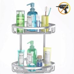 Bathroom Shelves No Drilling, AAluminum 2 Tiers Shower Shelf Bathroom Corner for