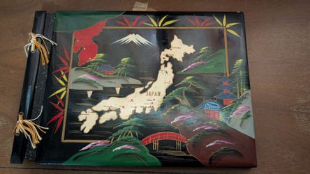 Vintage Japanese Black Lacquer Hand Painted Map Scrapbook Photo Album - Unused