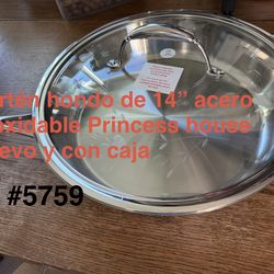 Sartén hondo de 14” acero inoxidable 👉 princess house todo nuevo y con caja 📦