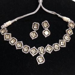 Uncut Kundan Premium Quality Indian Bollywood Jewelry Pakistani AD American Diamond Silver Foiling 