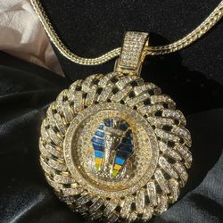 Iced Out Gold Plated Pharaoh Pendant and Chain
