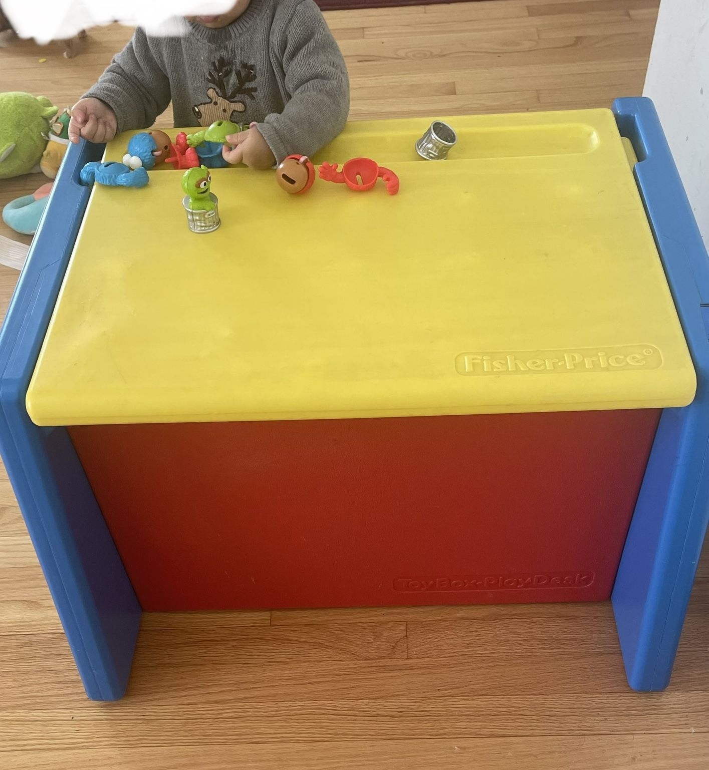 Fisher Price Vintage 1989 Toy Box Storage Toybox Play Desk with chair please check more pictures