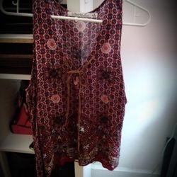 Liberty Love Blouse, Medium Size, Leather String In Front To Tighten, Thin And Breathable, No Sleeves. Only Worn Once For Maybe An Hour. My Chest Is 2