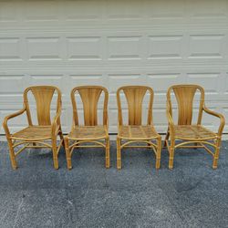 Vintage Palm Beach Style Bamboo Curved Back Dining Chairs - Set of Four