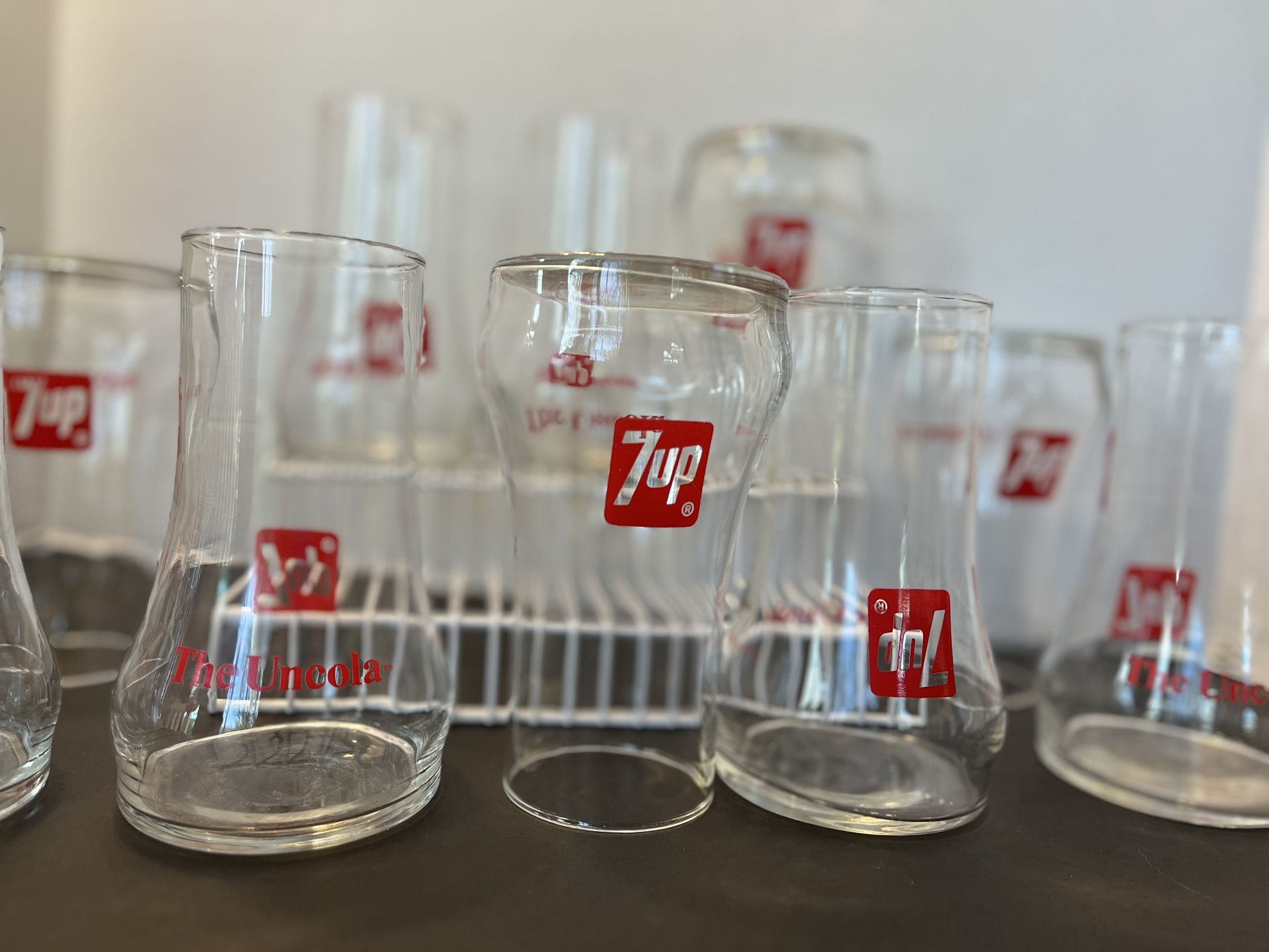 Vintage The Uncola 7-Up Upside Down Drinking Glasses