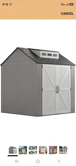 Rubbermaid Resin Outdoor Storage Shed With Floor (7 x 7 Ft) Weather Resistant Gray Organization for Home/Backyard/Garden Tools/Lawn Mower/Bike Storage