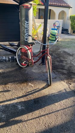 Red Cruiser Bicycle with White Wall Tires  27” size needs new tires