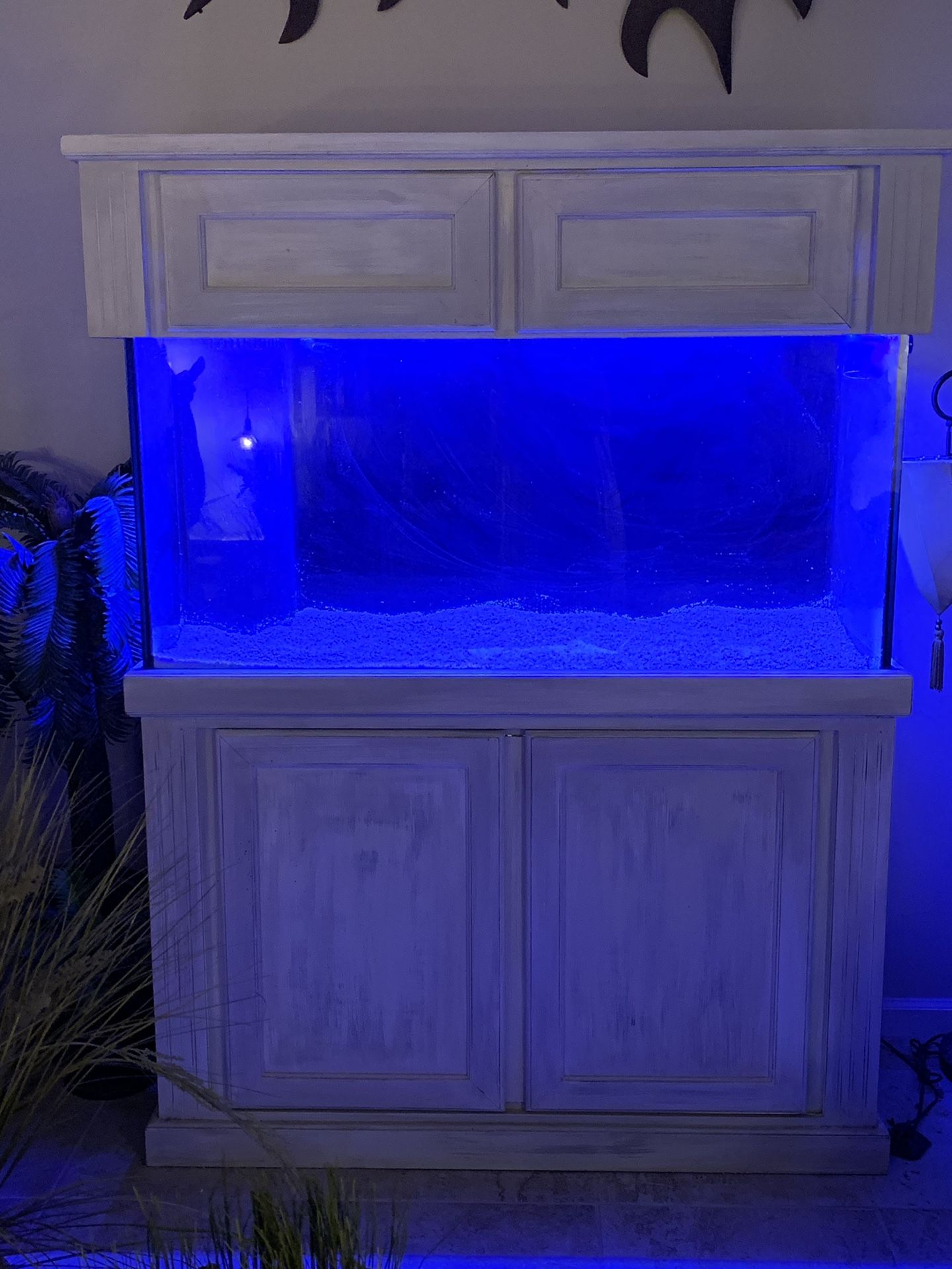 Ivory distressed custom 90 gallon fish tank cabinet equip optional