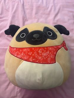 Squishmallow Pug Plush with Red Bandana