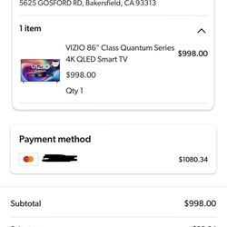 86” 4K QLED Vizio TV