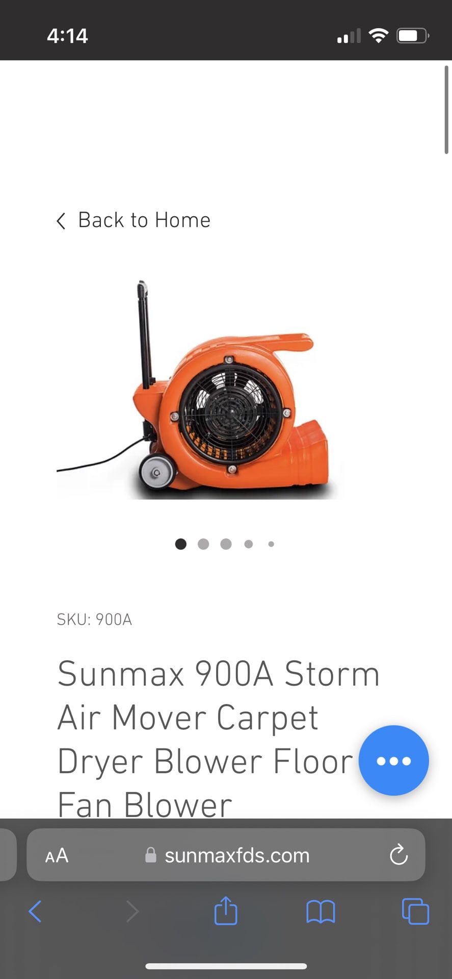 Sunmax 900A Storm Air Mover Carpet Dryer Blower Floor Fan Blower