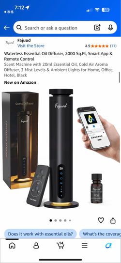 Fajuod Waterless Essential Oil Diffuser Scent Machine (2000 Sq.Ft, Black)