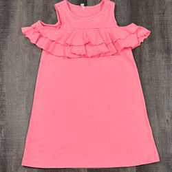 Girls Large (8-10) Pink Ruffle Cold-Shoulder Dress