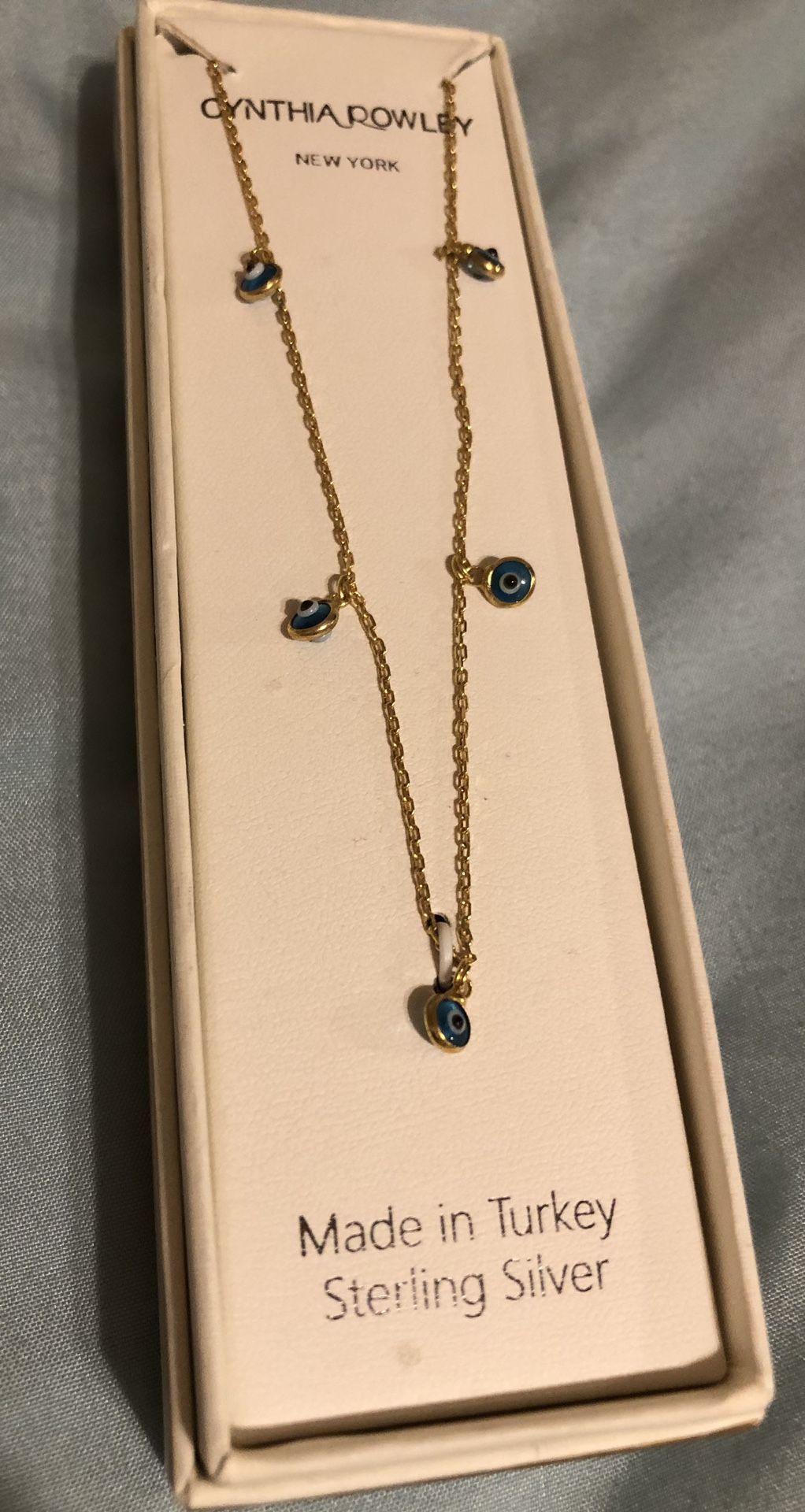 NEW GOLD PLATED STERLING SILVER EVIL EYE 🧿 NECKLACE & PURPLE STONE RING SIZE 8