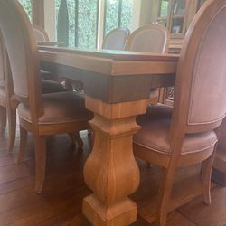 Dining Room Table With 8 Chairs - Wood, Metal and Real Gray Suede,